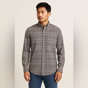 Southern Pines Plaid Button Down Shirt Gray Red Large P